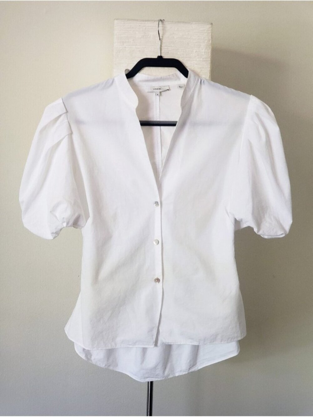 Vince White Cotton Poplin Open Cutout Back Puff Sleeve Blouse Top 10 - Picture 8 of 10
